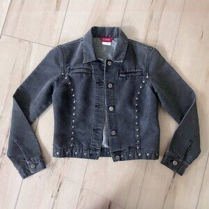 Vintage Esprit Faded Black Studded Denim Jacket XS